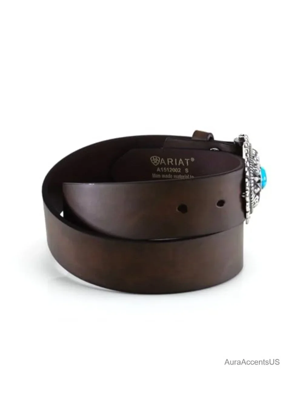 Genuine Leather Western Belt Tooled Silver-Tone Concho Buckle